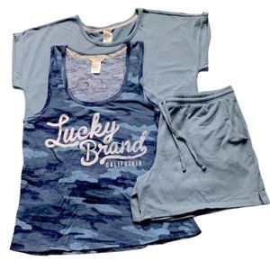 Lucky Brand Women's Pajamas - 3 Piece Rolled Sleeve T-Shirt, Tank Top, and Short